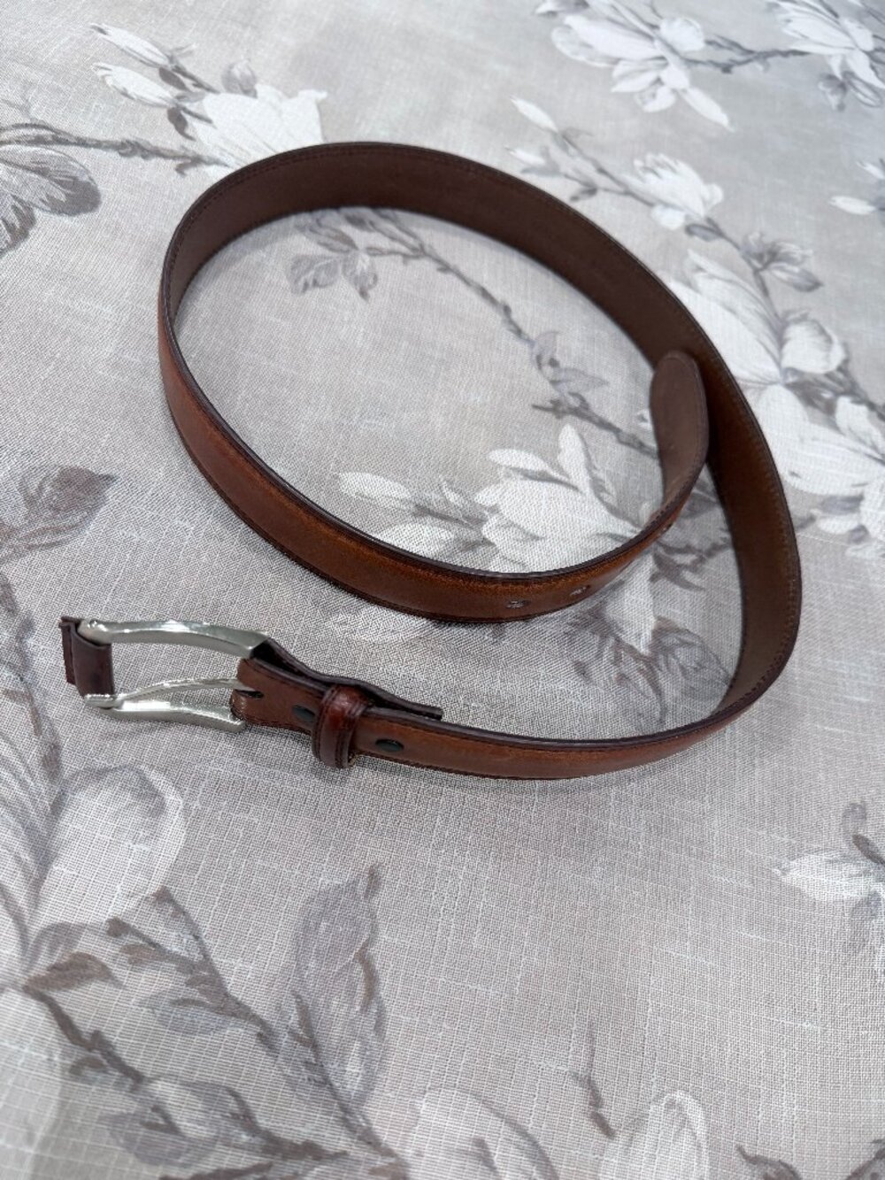 Imported Italian Leather Brown Belt Size 36 Cognac Genuine Leather Double Stitch